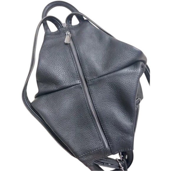 Valentina Italia Carrano Sling Backpack Black Pebbled Leather Duel Handle Bag main image 10